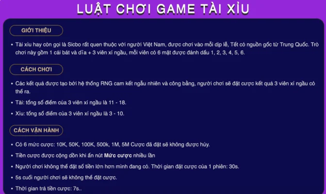 Quy tắc vận hành Mini Tài xỉu De bet dựa trên tổng điểm 3 viên xí ngầu